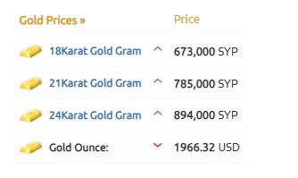 أسعار الذهب في سوريا 17-11-2023