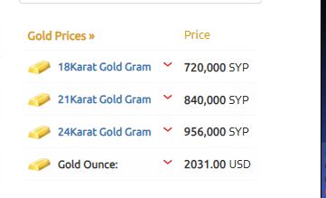 سعر الذهب دمشق اليوم