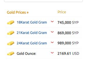 سعر غرام الذهب اليوم في سوريا