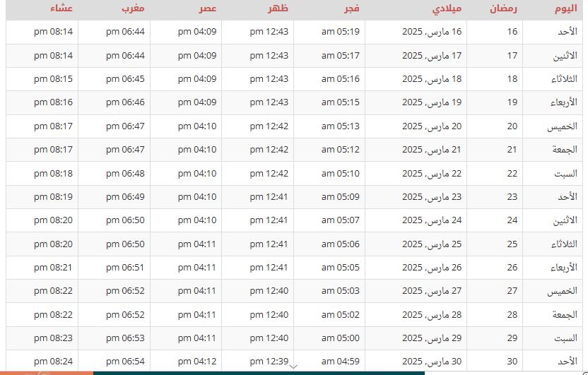 إمساكية رمضان سوريا 2025